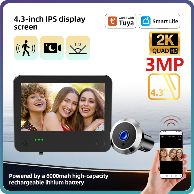 Smart Home Battery Camera - Danmini 4,3 pouces 2K Smart Life