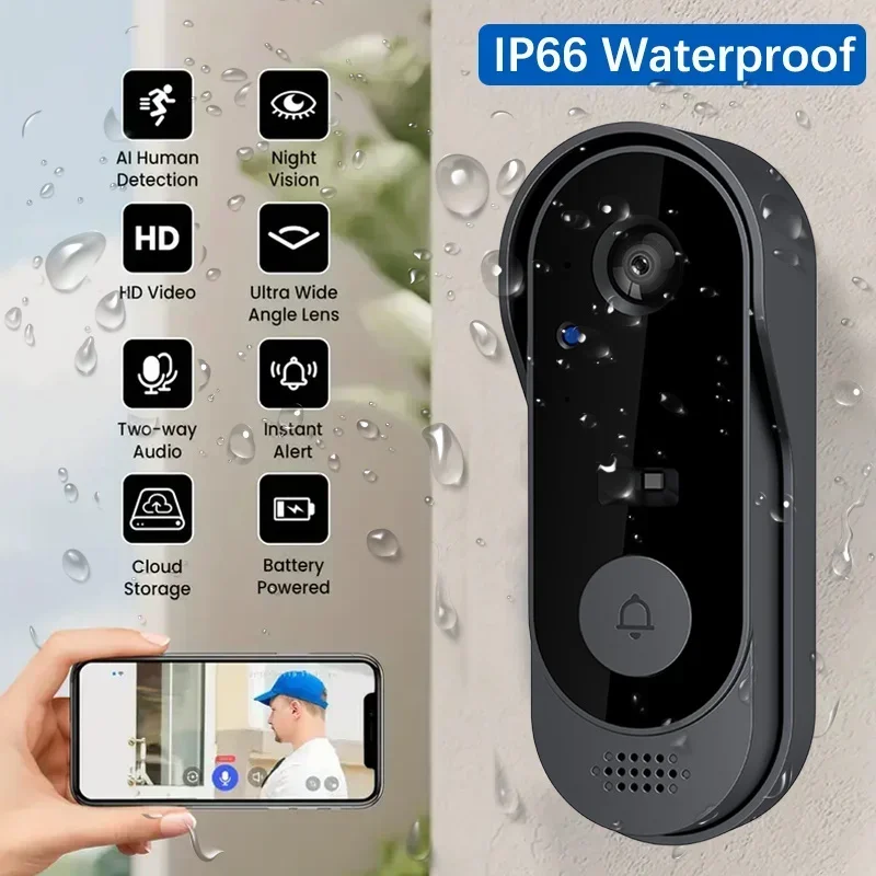 Smart Home Battery Camera - Sonnette vidéo HD sans fil étanche,